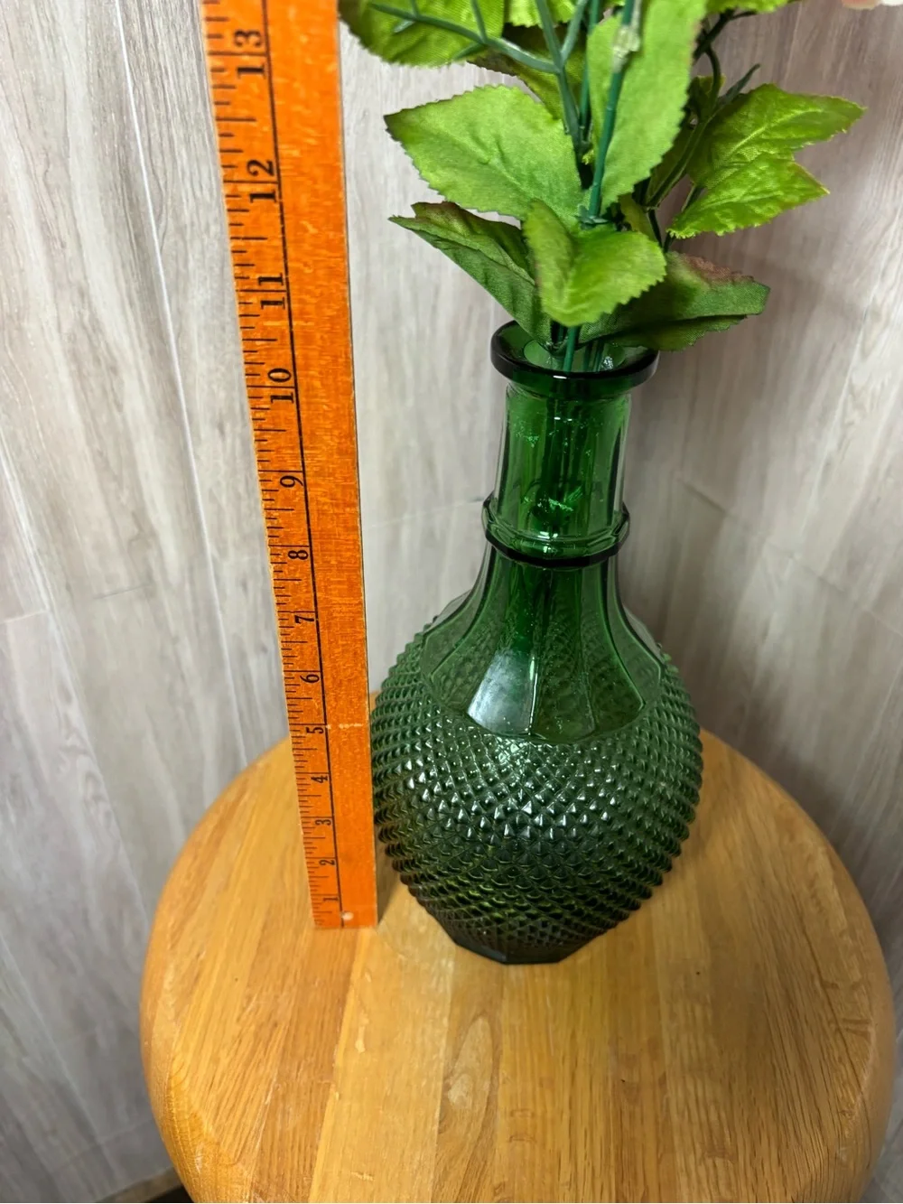 Vintage Empoli Italian Green Glass Diamond Point Decanter Vase Mid-Century